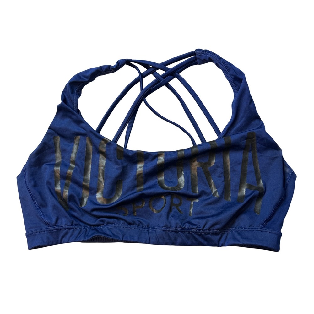 Victoria Sport Sports Bra Womens S Blue Logo Strappy Back Activewear Mesh Lining